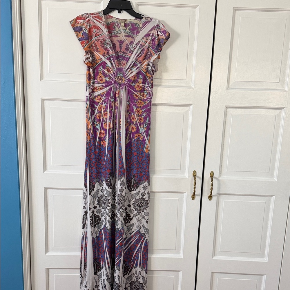 ONE WORLD Purple & Orange Floral Twist-Front Maxi Dress
